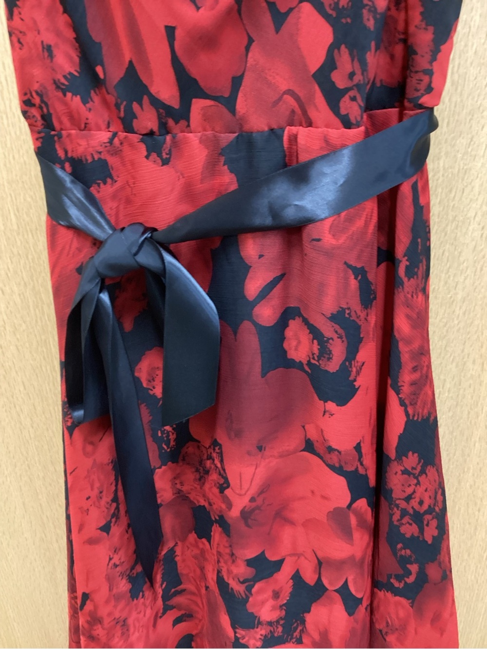 Coldwater Creek Red & Black Floral Cowl-Neck Dress with Satin Tie - Picture 3 of 6